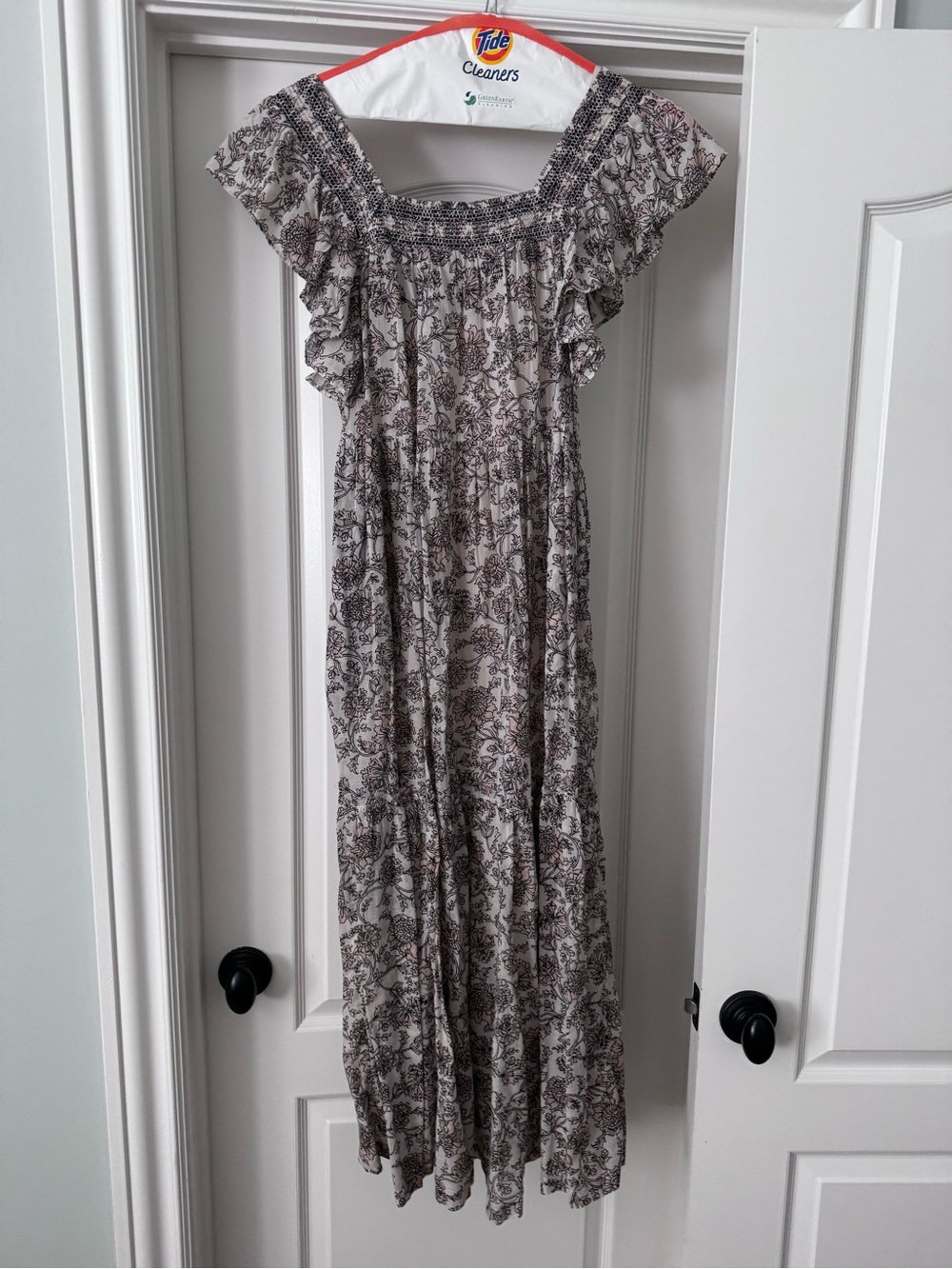 Free People Cream Maxi Dress with Brown Floral Print
